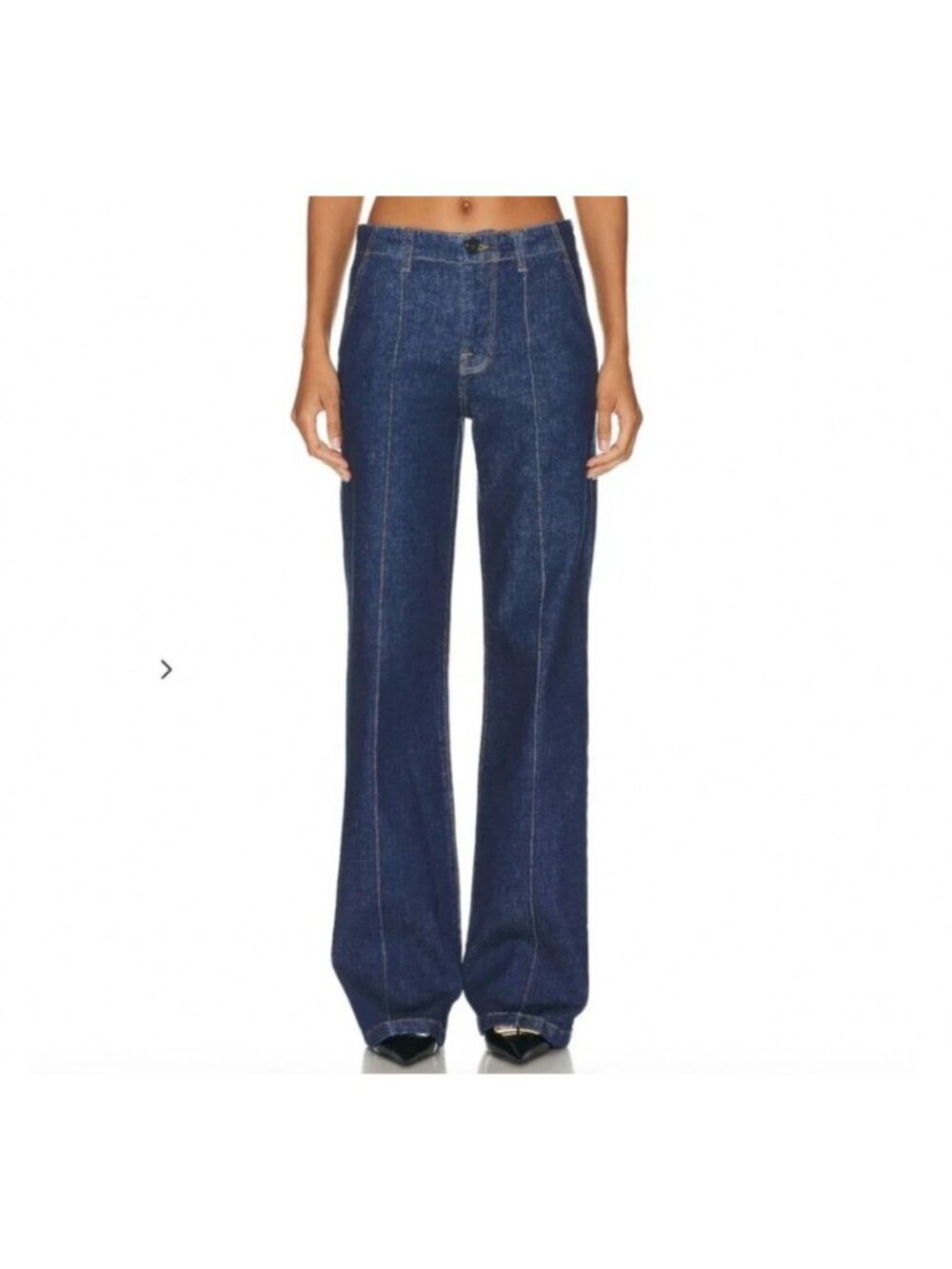 Simkhai Ansel Wide-Leg High-Rise Denim Jeans Dark Wash Pintuck Front 28